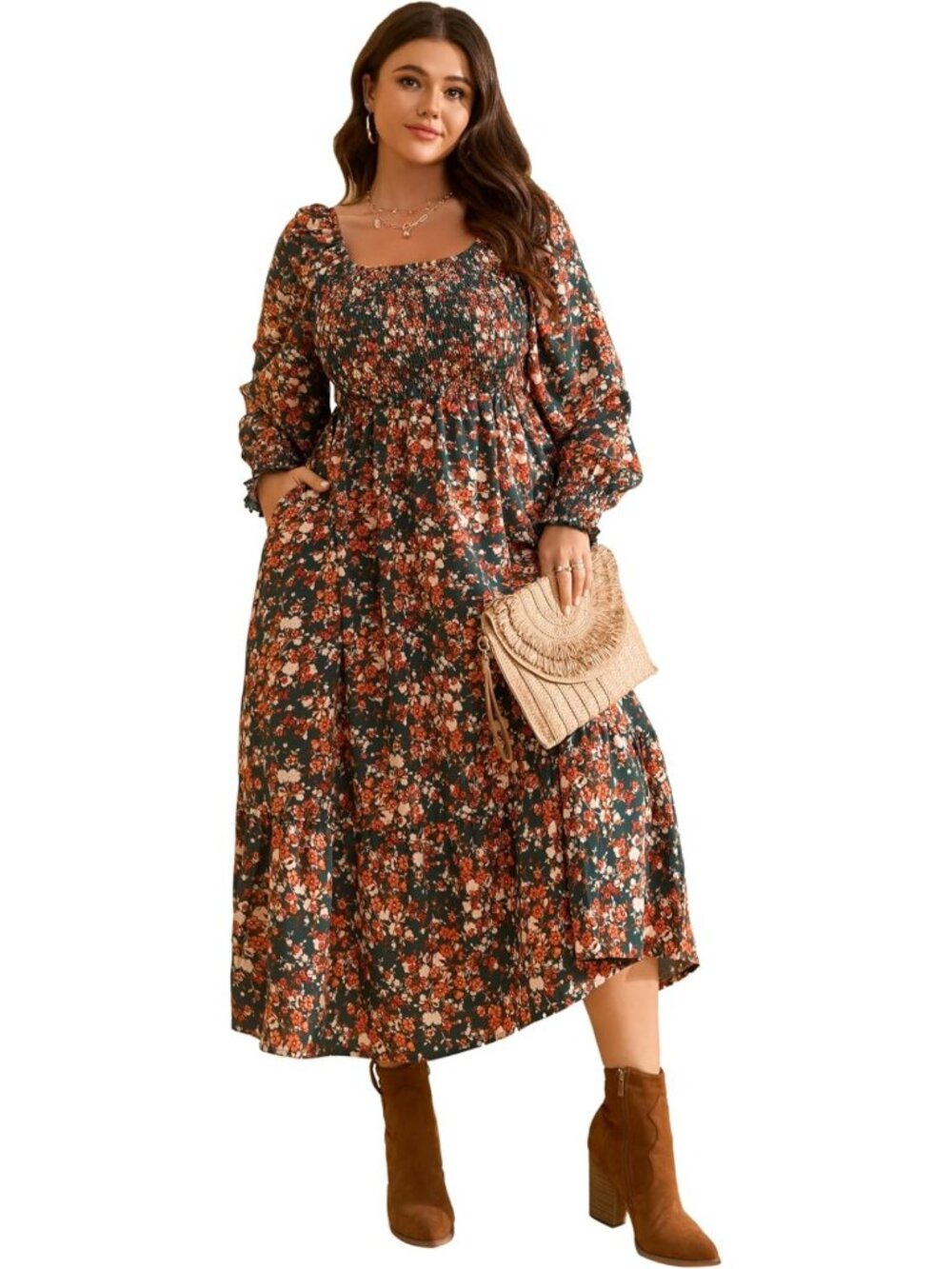 Plus Size Boho Floral Maxi Dress for Women | Long Sleeve Fall Fashion Dress